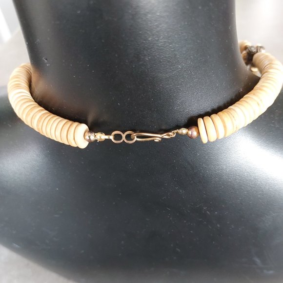 FASHION JEWELRY Women's Oblong/Round 4 Strands Wood Beads Necklace - Ivory/Tan - Picture 5 of 9